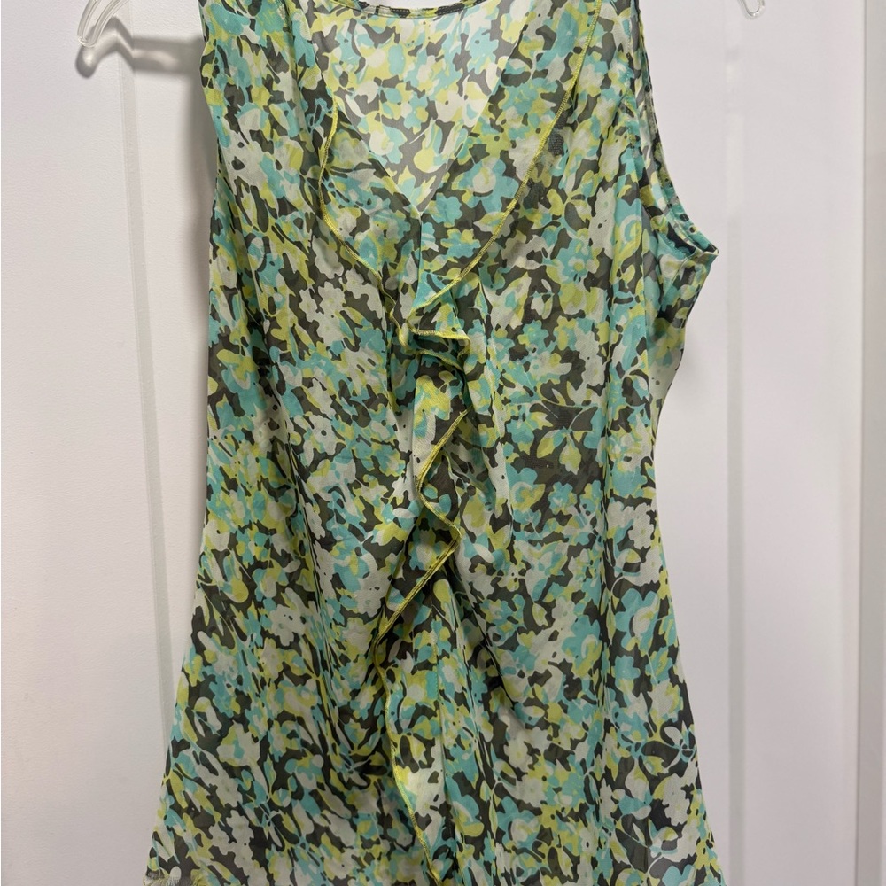 Floral Sleeveless Top - Green and Blue